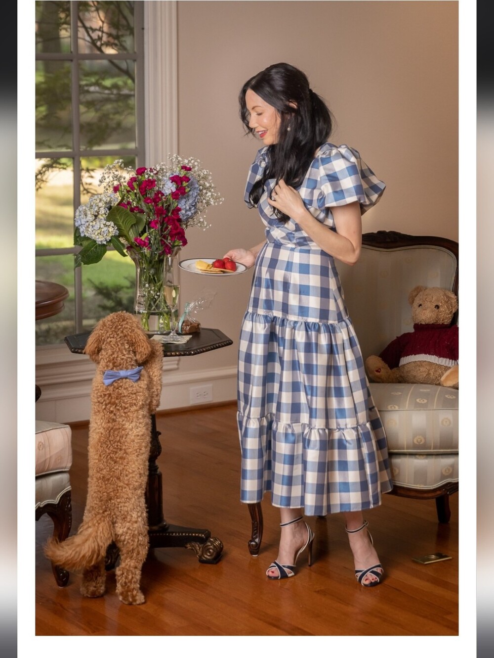 Hunter Bell Cassidy Blue and White Gingham Midi Dress Size 2
